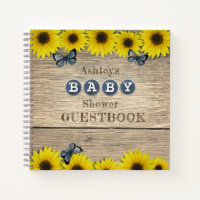 Rustic Sunflower Butterfly Baby Shower Guest Book