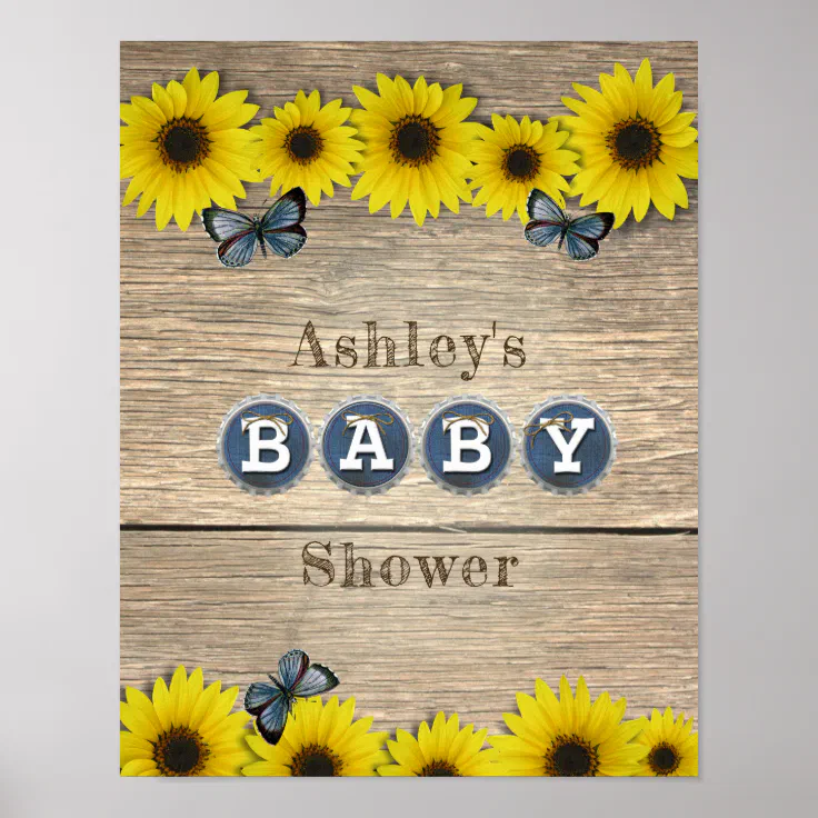 Rustic Sunflower Butterfly Baby Shower Poster Zazzle
