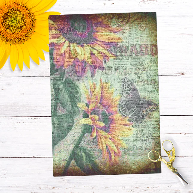 Rustic Sunflower Butterfly Bold Ephemera Decoupage Tissue Paper | Zazzle