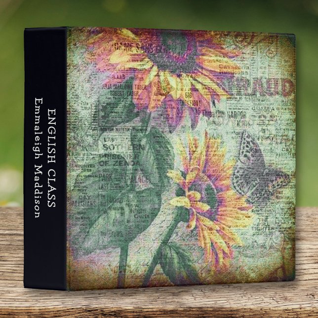 Rustic Sunflower Butterfly Bold Ephemeral 3 Ring Binder (Creator Uploaded)