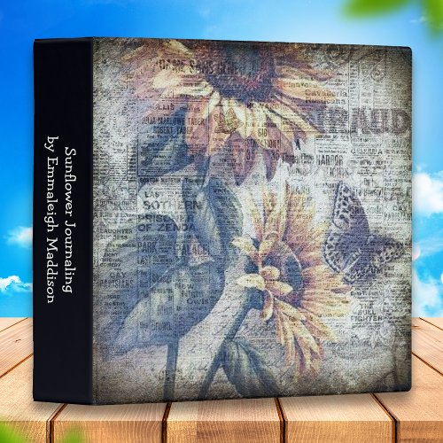 Rustic Sunflower Butterfly Ephemera decoupage 3 Ring Binder