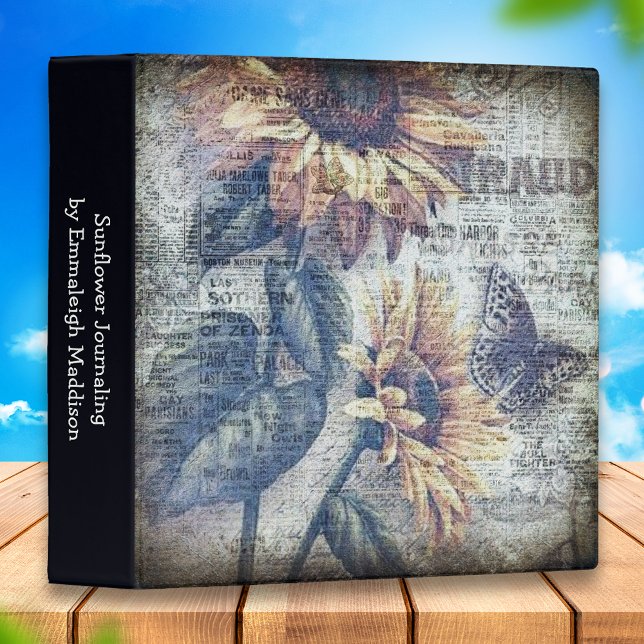Rustic Sunflower Butterfly Ephemera decoupage 3 Ring Binder (Creator Uploaded)