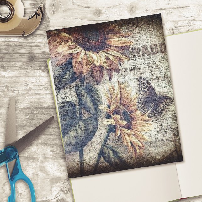 Rustic Sunflower Butterfly Ephemera Scrapbook Card (Creator Uploaded)