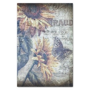 Rustic Sunflower Butterfly Ephemeral Decoupage Tissue Paper
