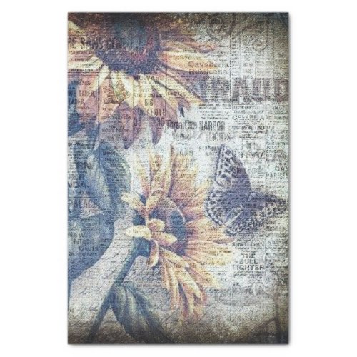 Rustic Sunflower Butterfly Ephemeral Decoupage Tissue Paper