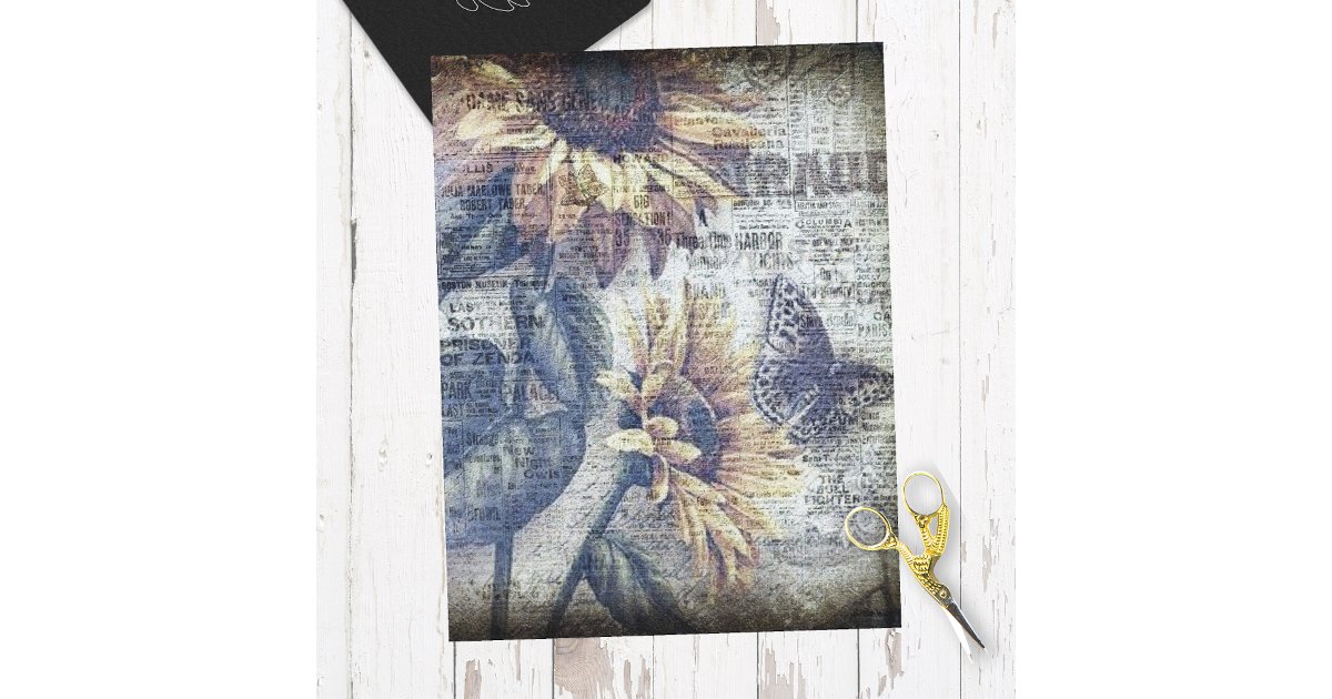Rustic Sunflower Butterfly Ephemeral Decoupage Tissue Paper | Zazzle