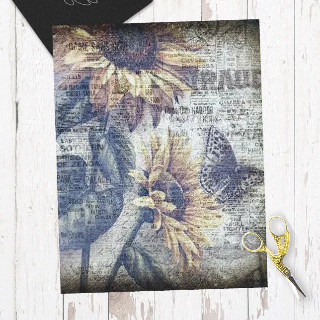Rustic Sunflower Butterfly Ephemeral Decoupage Tissue Paper | Zazzle