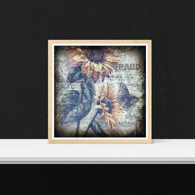 Rustic Sunflower Butterfly Ephemeral Grunge Poster (Creator Uploaded)