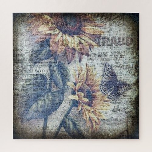 Rustic Sunflower Butterfly Ephemeral Jigsaw Puzzle