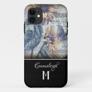 Rustic Sunflower Butterfly Ephemeral Monogram