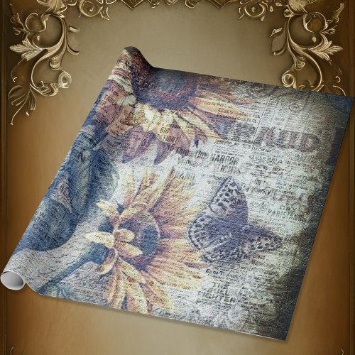 Rustic Sunflower Butterfly Ephemeral  Wrapping Paper