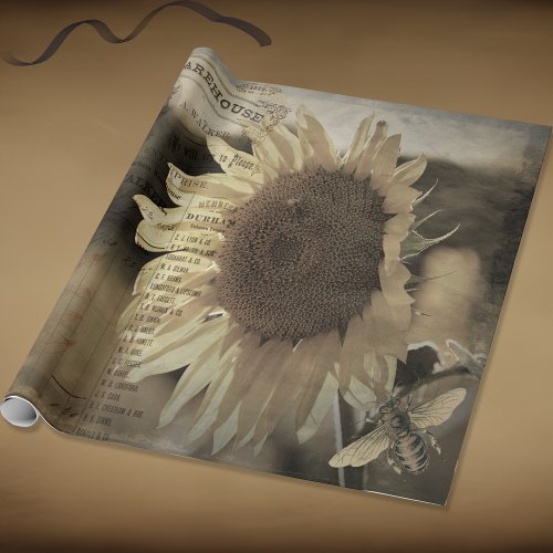 Rustic Sunflower Butterfly Ephemeral Wrapping Paper