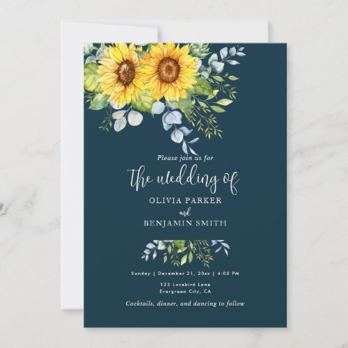Rustic Sunflower Calligraphy Floral Wedding Invitation