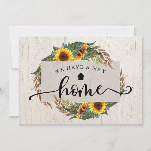 Rustic Sunflower Calligraphy Moving Announcement