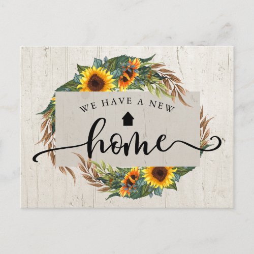 Rustic Sunflower Calligraphy Moving Announcement Postcard