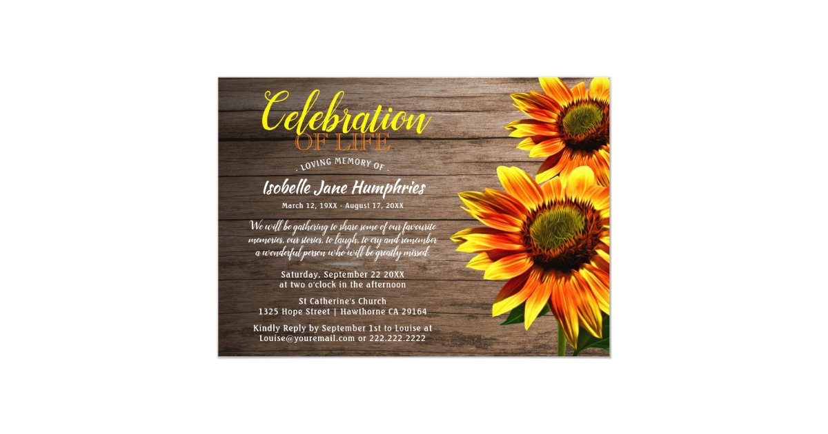 Rustic Sunflower Celebration of Life | Funeral Invitation | Zazzle.com