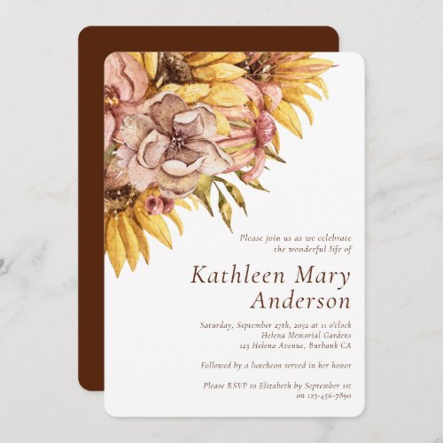 Rustic Sunflower Celebration of Life Invitation