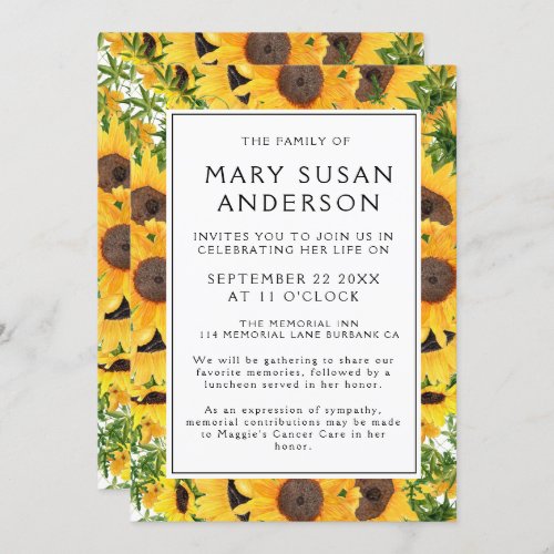 Rustic Sunflower Celebration of Life Photo Invitation