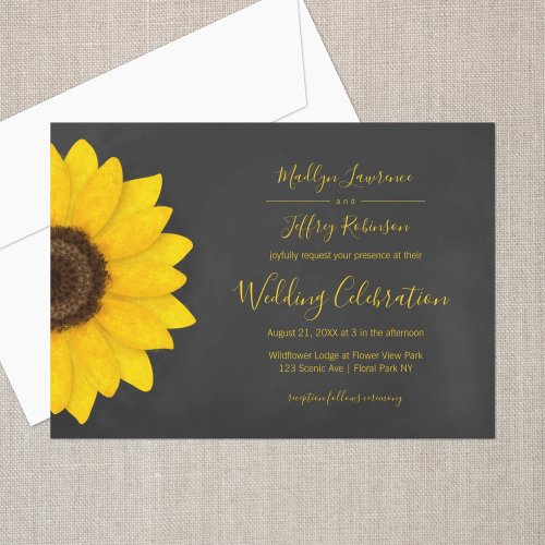 rustic sunflower chalkboard country wedding invitation