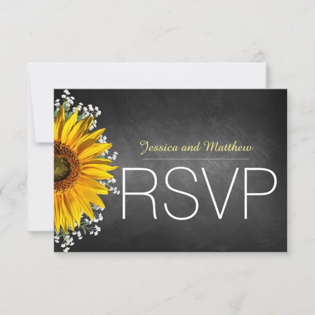 Rustic Sunflower Chalkboard RSVP (Front)