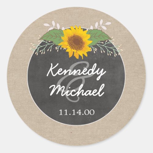 Rustic Sunflower Chalkboard Wedding envelope seal