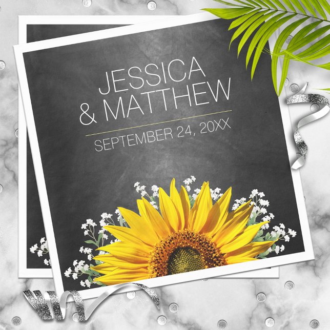 Rustic Sunflower Chalkboard Wedding Paper Napkins (Creator Uploaded)