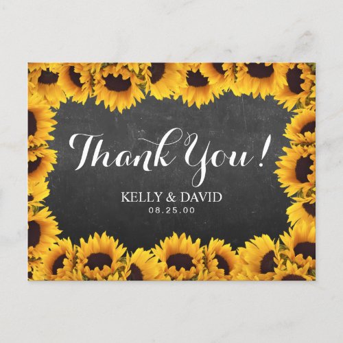 Rustic Sunflower Chalkboard Wedding Thank You Postcard
