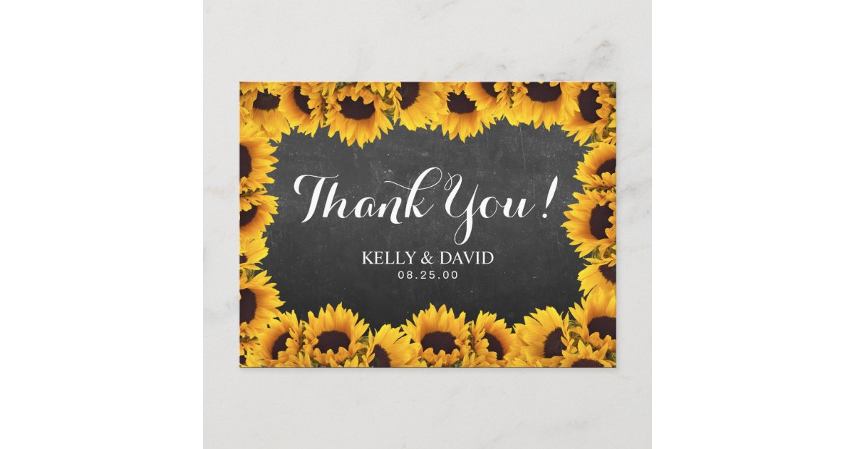 Rustic Sunflower Chalkboard Wedding Thank You Postcard | Zazzle