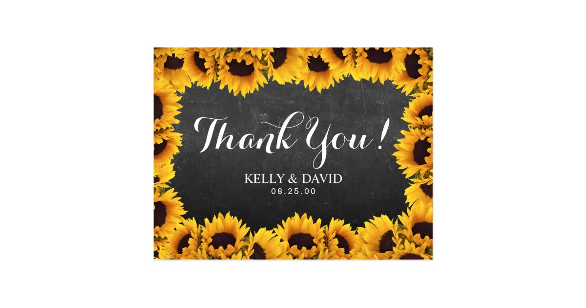 Rustic Sunflower Chalkboard Wedding Thank You Postcard Zazzle Sunflower Chalkboard Wedding Thank
