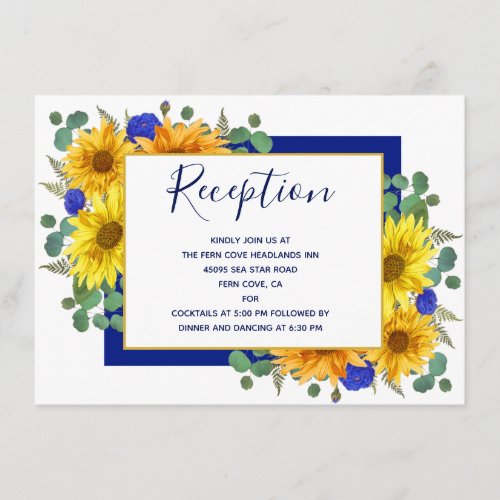 Rustic Sunflower Chic Blue Roses Wedding Reception Enclosure Card