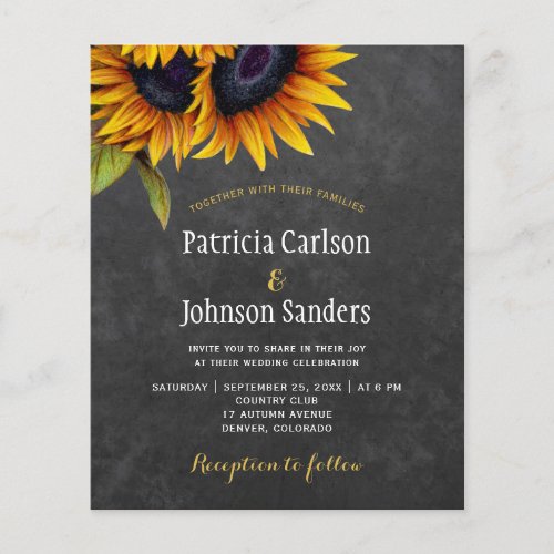 Rustic sunflower chic budget wedding invitation