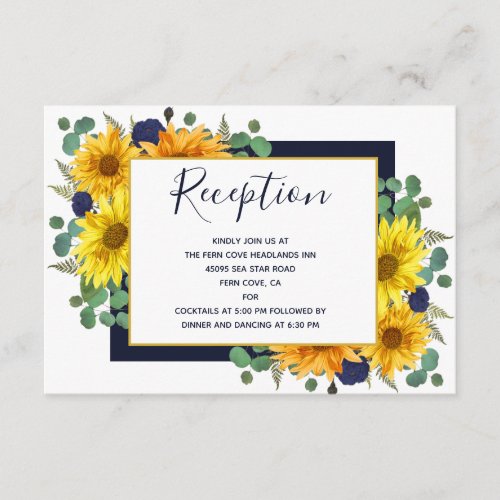 Rustic Sunflower Chic Navy Roses Wedding Reception Enclosure Card