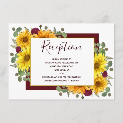 Rustic Sunflower Chic Red Roses Wedding Reception Enclosure Card