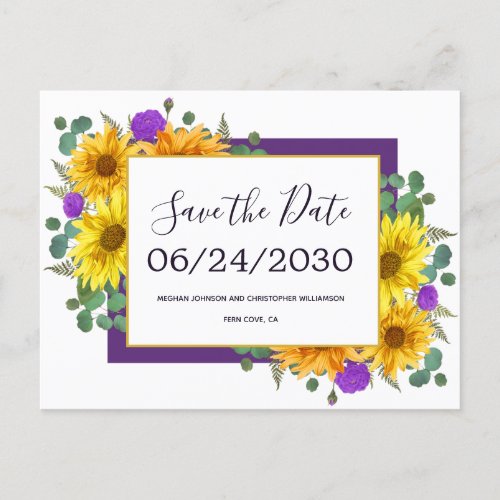 Rustic Sunflower Chic Roses Wedding Save the Date Announcement Postcard