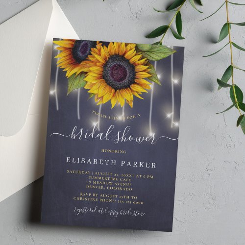 Rustic sunflower chic script bridal shower invitation