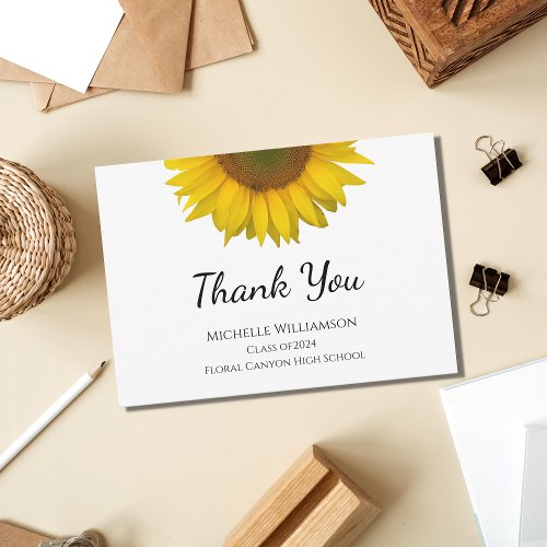 Rustic Sunflower Class of 2024 Graduation Thank You Card