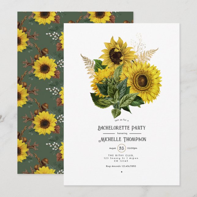 Rustic Sunflower Country Barn Bachelorette Party Invitation (Front/Back)