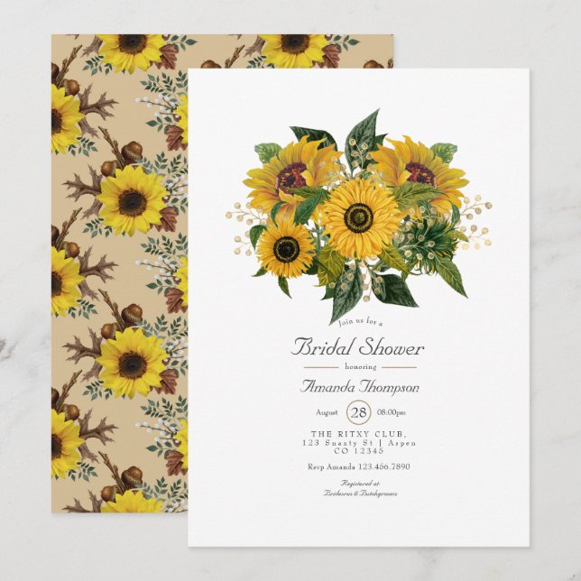 Rustic Sunflower Country Barn Bridal Shower Invitation (Front/Back)