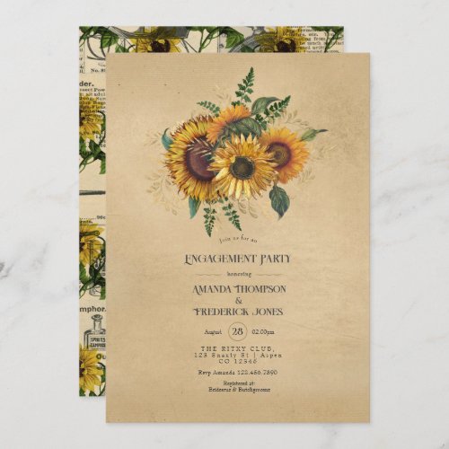 Rustic Sunflower Country Barn Engagement Party Invitation