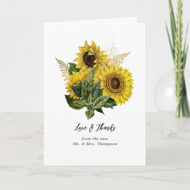 Rustic Sunflower Country Barn Thank You Card (Front)