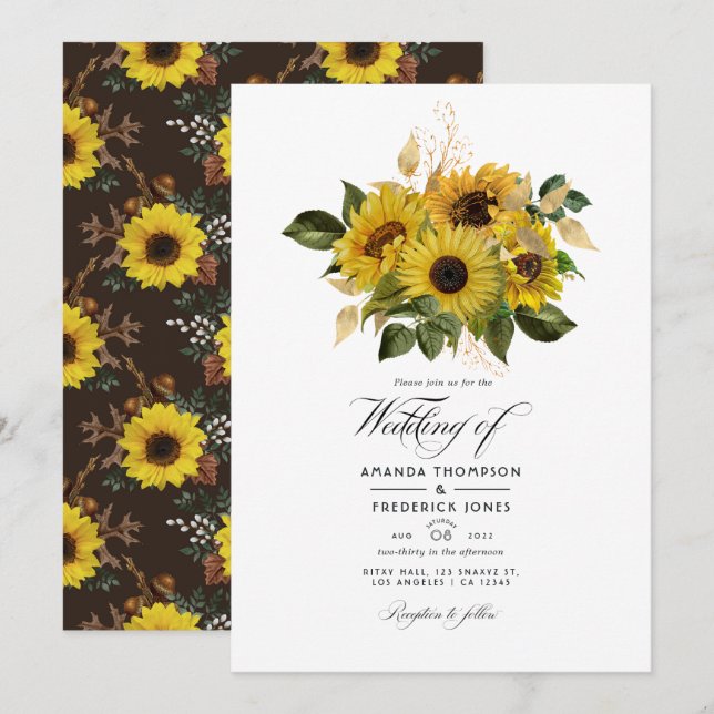 Rustic Sunflower Country Barn Wedding Invitation (Front/Back)