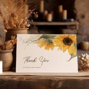 Rustic Sunflower, Country Fall Wedding Letterpress Thank You Card