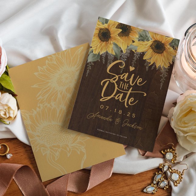 Rustic Sunflower, Country Fall Wedding Save The Date (Sunflower wedding save the date cards. For rustic wedding in summer and fall seasons.)