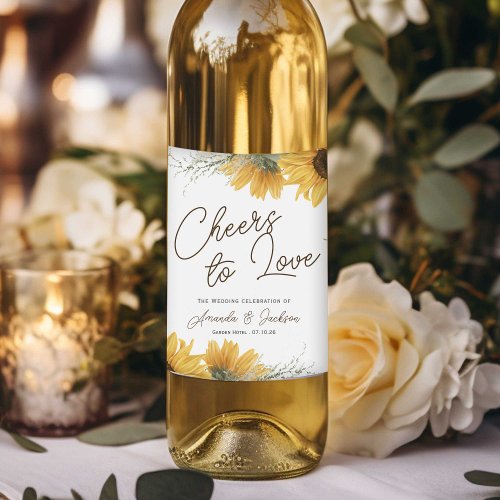 Rustic Sunflower Country fall wedding Wine Label