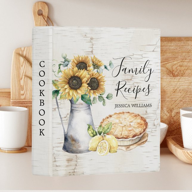 Rustic Sunflower Country Farmhouse Family Recipe Mini Binder (In situ)