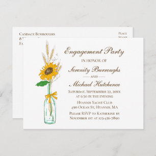 Rustic Sunflower Country Floral Engagement Party Invitation Postcard