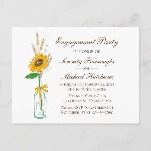 Rustic Sunflower Country Floral Engagement Party Invitation Postcard