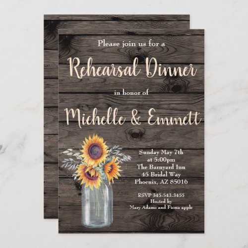Rustic Sunflower Country Floral Rehearsal Dinner Invitation