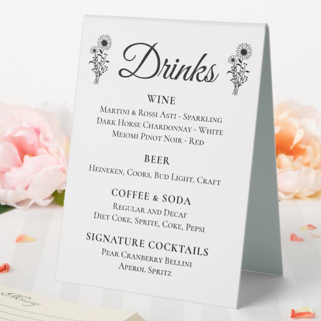 Rustic Sunflower Country Floral Wedding Drinks Bar Table Tent (In SItu (Wedding))