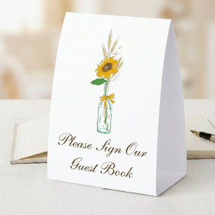 Rustic Sunflower Country Floral Wedding Guestbook Paper Table Tent